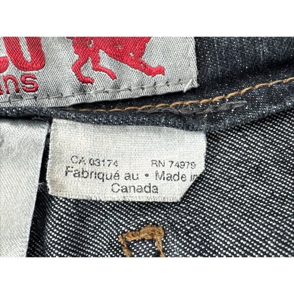 Y2K Parasuco Denim Jeans 31x33 Stretch Snap Open Flared Fringe Rhinestone Hippie - Picture 14 of 16